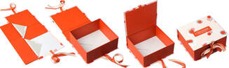 foldable rigid boxes with custom printing and ribbon closure