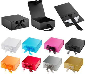 solid color foldable gift boxes with ribbon closure